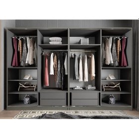 Resim Albero Sürgülü Çekmeceli Gardırop Dolap Bf 360 Cm Montaj Dahil 