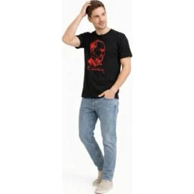 Resim Marsilyan Erkek Atatürk Baskılı Tişört Kısa Kollu Bisiklet Yaka T-Shirt - Siyah 