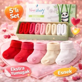 Resim Novibaby 5'li Bambu Yenidoğan Bebek Çorap I Love I 0-6 Ay 