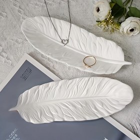 Resim 1 adet Tüy Şekilli Depolama Tepsisi Silikon Kalıp DIY Alçı Çimento Tüy Tabak Takı Depolama Tepsisi Reçine Kalıbı 