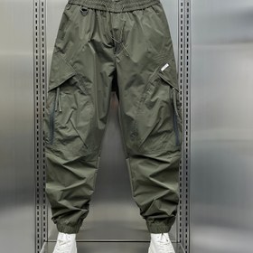 Resim Erkekler İçin Siyah Askeri Yeşil Kargo Bilek Pantolonu, İlkbahar/Sonbahar Hafif Bol Kesim Nefes Alabilir Hızlı Kuruyan İpli Pantolon, Gençler İçin Günlük Dış Mekan Parti 
