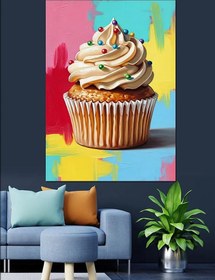 Resim Kremalı Cupcake Tatlı Posteri Dekoratif Kanvas - Mdf Ahşap Tablo 