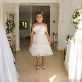 Resim Ahsenim Bebe Göğüs Fırfırlı Pullu Kısa Kız Çocuk Abiye Elbise 