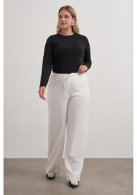 Resim Myline Beli Lastikli Geniş Paça Pantolon-6186 Beyaz 