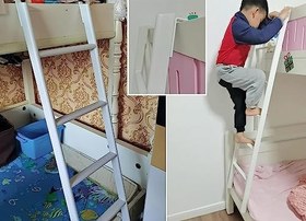 Resim Ayarlanabilir Metal Ranza Merdiveni, Yatakhane ve Karavan için - Kancalı Beyaz İkiz Tırmanma Merdiveni, 150 cm Uzunluğunda - Yatak Odaları ve Yer Tasarruflu Çözümler için İdeal 