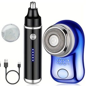 Resim Challenger Mavi Takım Elbise 2si 1 Arada Elektrikli Tıraş Makinesi Ve Burun Kılı Makası Usb Şarjlı Dijital Ekranlı Ev Seyahat Hediye 