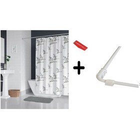 Resim Banyo Perdesi 6771 1x180x200, Perde Borusu Askı Aparatı Köşe Boru Beyaz Hediyeli, Duş Perdesi Seti Çok Renkli 