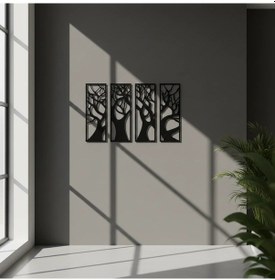 Resim 4 Lü Set Ağaç Temalı Metal Duvar Tablosu Doğal Duvar Dekoru 