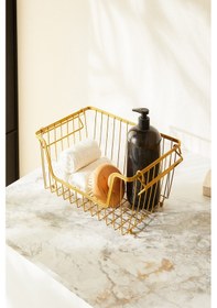 Resim Ocean Home Textile Altın Renk Metal Sepet 32 x 22 x 16 cm 