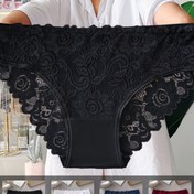 Resim 4 adet Büyük Beden Kadınlar için Çiçek Desenli Dantel Külot - Kontrast Dantel Detaylı Seksi Orta Bel Külot, Nefes Alabilir ve Rahat Uyum, Büyük Beden İç Çamaşırı 