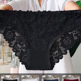 Resim 4 adet Büyük Beden Kadınlar için Çiçek Desenli Dantel Külot - Kontrast Dantel Detaylı Seksi Orta Bel Külot, Nefes Alabilir ve Rahat Uyum, Büyük Beden İç Çamaşırı 