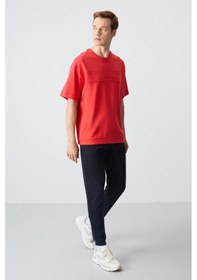 Resim Tommy Life Fiesta Lacivert Pamuklu Kalın Yumuşak Dokulu Oversize Fit Basic Erkek Eşofman Takım - 85261 Kırmızı - Lacivert 