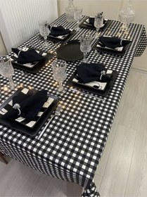 Resim Sıvı Geçirmez Dertsiz Masa Örtüsü Kareli Desen Siyah 25 Parça Set 