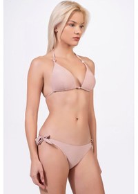 Resim Endeep Kadın Yarım Dolgulu Aksesuarlı Simli Üçgen Bikini Takımı Pembe 