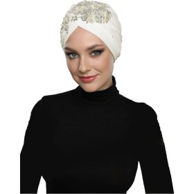 Resim Elysianfidan Kopma Astarlı İşlemeli Krem Gri Dantel Motifli Hazır Türban Tesettür Abiye Bone Krem-gri 