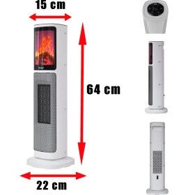 Resim Hoogar German OBEN White Series Seramik Kule Tipi Fanlı Isıtıcı Dijital Ekran Şömine Efektli Uzaktan Kumandalı 