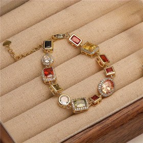 Resim Vintage Zarafet Çok Renkli Doğal Zirkonyum Bileklik, Altın Kaplamalı Bakır, Tüm Mevsimler İçin Unisex Moda Aksesuarı, Hediyeler ve Tatiller İçin İdeal 