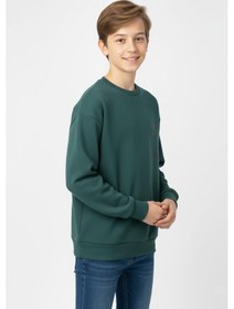 Resim Baskı Detaylı Bisiklet Yaka Erkek Çocuk Sweatshirt-90914 Yeşil 
