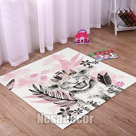 Resim Pembe Kaplan Figürlü Modern Çocuk Odası Halısı Dijital Baskı Yıkanabilir Kaymaz Taban (160 x 160 cm (Yuvarlak)) 