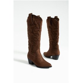 Resim Kadın Sivri Burun Topuklu Çizme Western - Kahverengi Kahverengi 