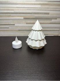 Resim Dekoratif Yıllbaşı Ağacı 14cm Mum Led Dahil Beyaz Renk 