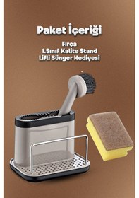 Resim Grimorlife Fırçalı Telli Mutfak Seti Bej- Standlı Plastik Mutfak Lifli Sünger Hediyeli Bej 