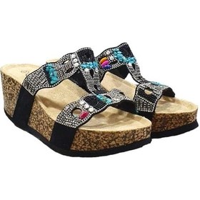 Resim Guja Taşlı Yüksek Dolgu Topuk Anatomik Günlük Bayan Terlik 001 