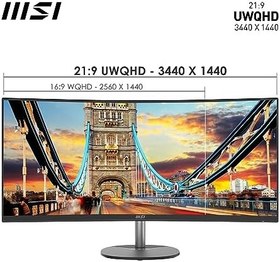 Resim MSI 34" PRO MP341CQ Kurumsal Monitör, Kavisli, UWQHD, 1500R VA 100HZ 1MS Anti-Glare, Siyah 