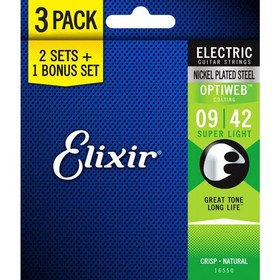 Resim Elixir 16550 Optiweb Coating Nickel Plated Steel 3'lü Set Elektro Gitar Teli (9-42) 