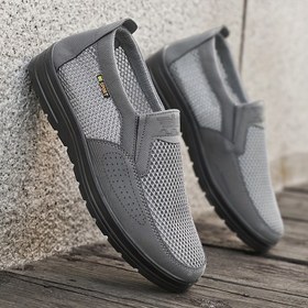 Resim Erkekler için Slip-On Günlük Sneakerlar - Hafif Nefes Alabilir Mesh & PU Üst, Tüm Sezonluk Konforlu Dış Mekan Yürüyüşü, Antrenman ve Günlük Kullanım İçin - Gri/Siyah Sokak Giyimi Ayakkabıları PVC Tabanlı, Şık Slipons, Esnek İç Astar 