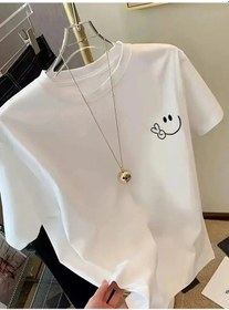 Resim Kadın Gülücük Baskılı Tişort Kısa Kol Bisiklet Yaka Ovarsize T-shirt - Beyaz Beyaz 