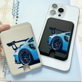 Resim Mavi Spor Araba Desenli Güçlü Manyetik Kart Tutucu, Yumuşak Dokunuş, Şık ve Dayanıklı, PC Malzemesi. for Samsung için uygun, for iPhone ve Diğer Manyetik Telefonlar/Kılıflar için uygun. Banka Kartları, Kredi Kartları, Üyelik Kartları gibi 1-4 Kartı Tutabilir 