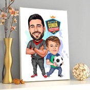 Resim Futbol Sever Baba ve Oğlu Karikatürlü Kanvas Tablo 