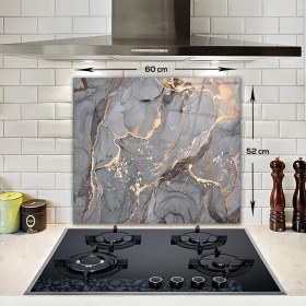 Resim Decorita Cam Ocak Arkası Koruyucu | Gri Gold Mermer | 