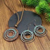 Resim 3 Parça Vintage Etnik Tarz Kadın Takı Seti, Antika Bronz Spiral Daire Çinko Alaşım Ahşap Çift Katmanlı Kolye ve Küpeler, Tüm Mevsimler İçin Basit Şık 