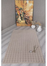 Resim Dekoratif Bubble Uzun Tüylü Yumuşak Puffy Peluş Kaymaz Yıkanabilir Salon Koridor Halı Yolluk Bej 