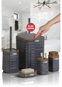 Resim Okyanus Home Luna Antrasit Ahşap Desenli Kare 5'li Banyo Seti Antrasit 