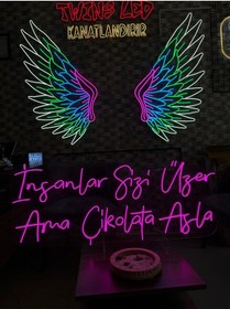 Resim İnsanlar Sizi Üzer Ama Çikolata Asla Yazılı Neon Tabela Pembe 