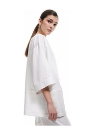 Resim Koton Cepli Bol Kalıp Çizgili Keten Karışımlı Kimono Bej Çizgili 5sak50153uw Ekru Çizgili Çok Renkli 