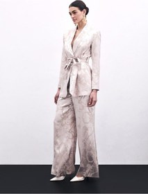 Resim Sateen Renkli Jakarlı Pantolon - Pudra-135837 Pudra 