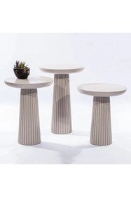 Resim Simillo Home&Living Wood Wooden Ahşap Mat Beyaz 3’lü Set Fitilli Mantar Yan Sehpa Modern Beyaz Renk Fiskos 