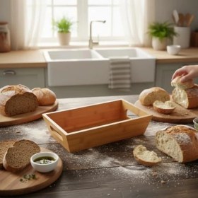 Resim Bambu Ekmek Sepeti ve Sunumluk (33X15X7 Cm) | Doğal Ahşap Modern Meyve, Sebze ve Servis Sepeti | Antibakteriyel ve Şık Tezgah Üstü Düzenleyici 