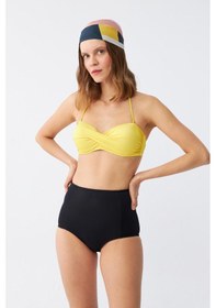 Resim Akbeniz Kadın Straplez Sarı Yüksek Bel Bikini Takımı 