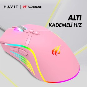 Resim Havit Gamenote MS1026 Rgb Uyumlu Pembe Gaming Oyuncu Mouse 6400DPI 