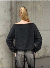 Resim Delikli Kenarlı Omuzları Açık Uzun Kollu Sweatshirt Antrasit 