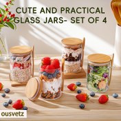 Resim 4 adet Bambu Kapaklı ve Kaşık ile Cam Kavanozlar - Tekrar Kullanılabilir Gece Yulafı, Çia Pudingi, Yoğurt, Granola, Kahve Saklama Kapları - Yüksek Kaliteli, Hava Geçirmez Mason Kavanozlar - Yemek Hazırlığı ve Mutfak Düzenleme için | Doğal Tarz Kavanoz | Tekrar Kullanılabilir Kap 