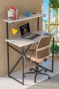Resim GOLDFALEZ 75 Cm Çalışma Masası Raf Kitaplık Çok Amaçlı Ofis Masa Beyaz 45 Cm Modern Beyaz Suntalam 90 Cm 75 X 