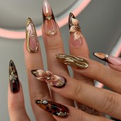 Resim Kadınlar için uygun, 24 adet Avrupa Press-On Tırnak kutusu, Glamorous Sweet Flower Glitter badem şeklinde orta uzunlukta sahte tırnaklar içerir, 1 jel jel ve 1 tırnak törpüsü dahil 