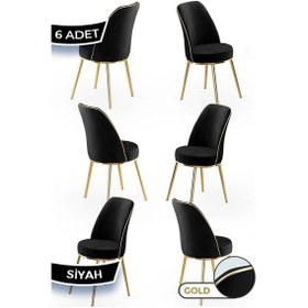 Resim Canisa Pefa Serisi 6 Adet Siyah Mutfak Sandalyesi Gold Kaplama Metal Ayak 1. Sınıf Babyface Kumaş Sandalye Siyah Ayaklar Gold 