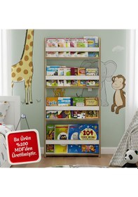 Resim Montessori Çocuk Kitaplığı 4 Raflı, Mdf Malzeme, Yuvarlatılmış Kenarlar, Modern Tasarım Beyaz 